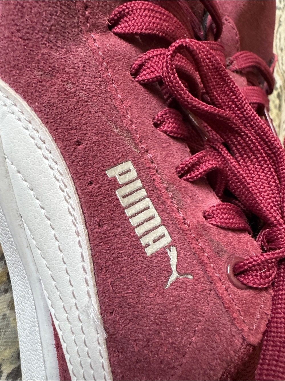Puma Women's Low-Top Suede Sneakers in Burgundy with White Stripe - Picture 12 of 12